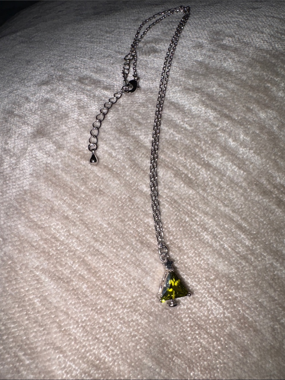 Silver Necklace with Green Christmas Tree Peridot Pendant - Women Jewelry